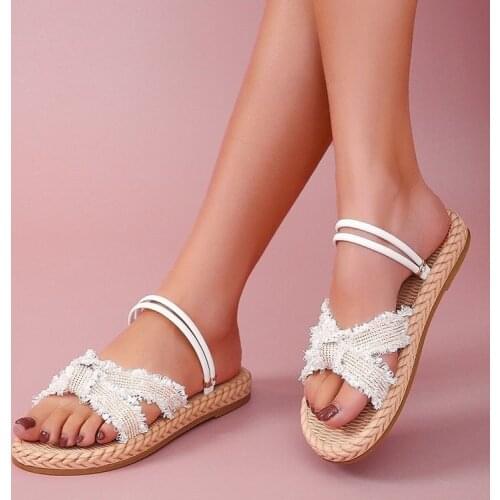 2021 Summer Slippers Womens Imitation Straw Woven Hemp Rope Two Wear Simple Comfortable Female Shoes Beach Casual Slippers