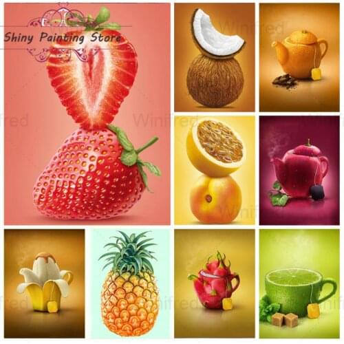 Modern Diamond Painting Fresh Fruit Strawberry Pineapple Coconut Lemon Banana Orange Apple Diamond Embroidery Kitchen Wall Art