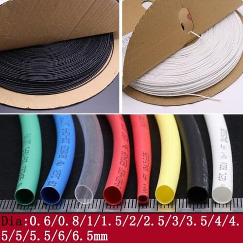 5M Dia 0.6 0.8mm 1mm 2mm 3mm 4mm 5mm 6mm 6.5mm Heat Shrink Tube 2:1 Shrink Ratio Polyolefin Insulated Cable Sleeve Mulcolor