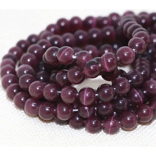 High Quality Fashion Dark Purple Smooth Round Mexican Opal Cat Eyes Loose Bead 4,6,8,10,12mm Elegant Jewelry Making 14inch B1589