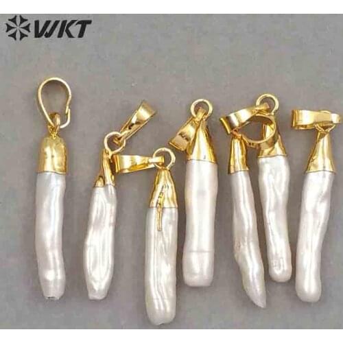 WT-P970 Natural Freshwater Pearl Pendant In Stick Shape Random Size Pearls With Gold Capped Pendant For Women Necklace Making