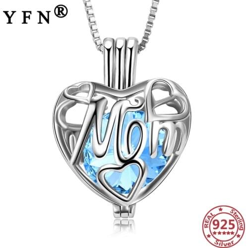 YFN 925 Sterling Silver Cage Necklace With Crystal from Swarovski LOVE Mom Pendant Necklace Jewelry Mother Day‘s Gift Moms Gift