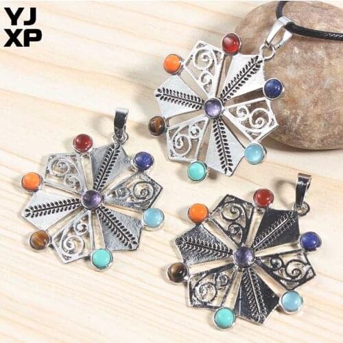 YJXP Inlaid 7 Chakra Beads Hexagon Pendants Shield Shape Reiki Healing Amulet Meditation Necklaces' Pendant Charms Jewelry