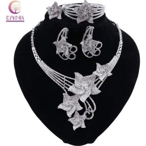 CYNTHIA Dubai Silver color Jewelry Set for Women African Beads Necklace Set Women Italian Bridal Jewelry Set Wedding Accessories