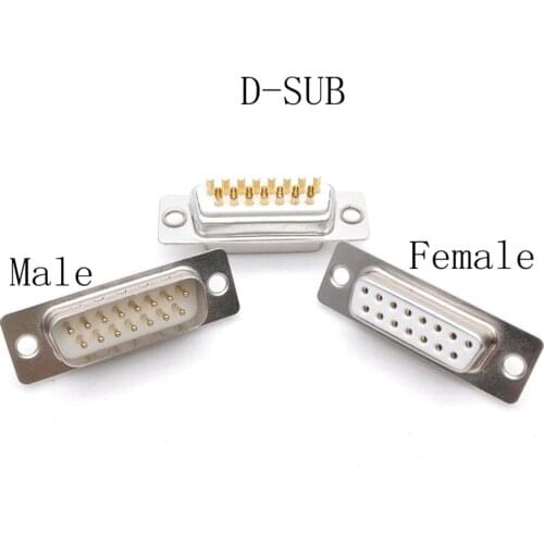 10pcs 2U Gold Plated D-SUB Plug DB15 Female/Male VGA Connector 2 Raw 15 Pin Solid Pin Welding Jack Socket