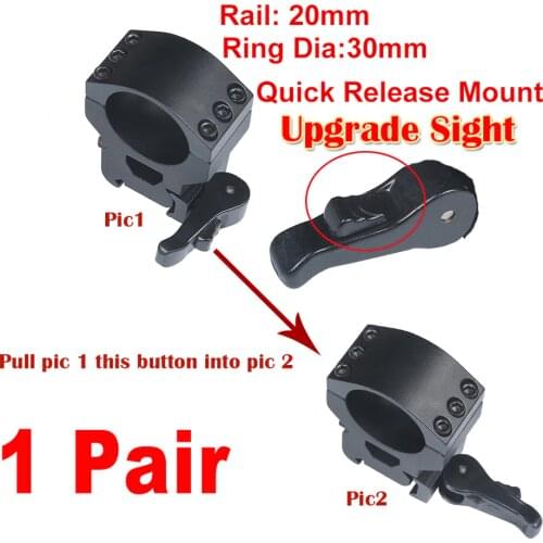 2 Pcs 20mm Rail Weaver Picatinny Hunting 30mm / 25.4mm QD Scope Mount Ring Adapter Quick Release Flashlight Laser Pistol