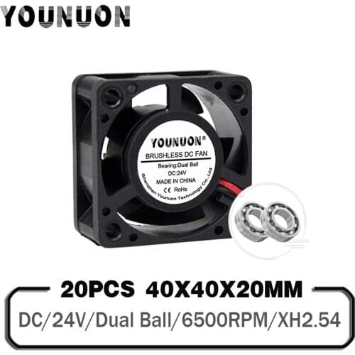 20PCS 24V Dual Ball 40mm 4cm DC Cooling Fan 40x40x20mm Brushless Cooler Fan Computer Cooling Fans 6500RPM