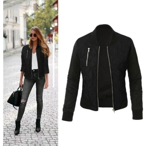 2020 New Autumn Winter Leisure Fashion Solid Women Jacket O-neck Zipper Stitching Quilted Bomber jacket Women Coats