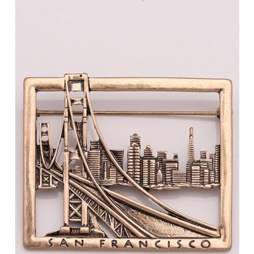 2021 Fashion Jewelry Costume Gold Plated Building Modern City Landscape Brooch Hijab Pins Broches Vintage Brooches For Women Men