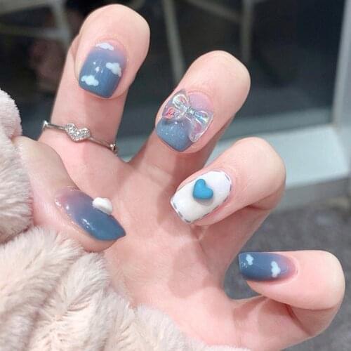 24Pcs 3D Butterfly Nail Tips Diamond Pearl Bow Nail Sticker Bridal Nail Art Full Cover False Nails Gifts For Girls Manicure Tool