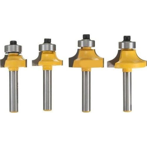 4Pcs Corner Round Over Router Bit 1/4 Inch Shank Bearing Milling Cutter 1/2" 3/8" 1/4" 1/8" Woodworking Edge Trimming Tools