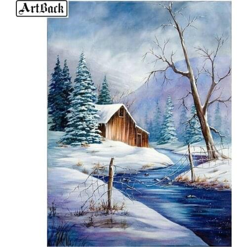 5d diamond painting snow house tree winter scenery full square drill diamond mosaic 3d full round diamond embroidery sticker