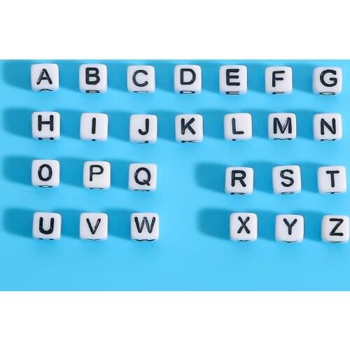 6x6mm 100pcs White Acrylic Square Beads English Letters Round Hole Beads for Handmade Jewlry Making