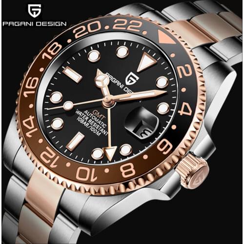 PAGANI DESIGN Top Brand Sapphire GMT Watch Men 100M Waterproof Clock Sport Watches Mens Mechanical Wristwatch Relogio Masculino