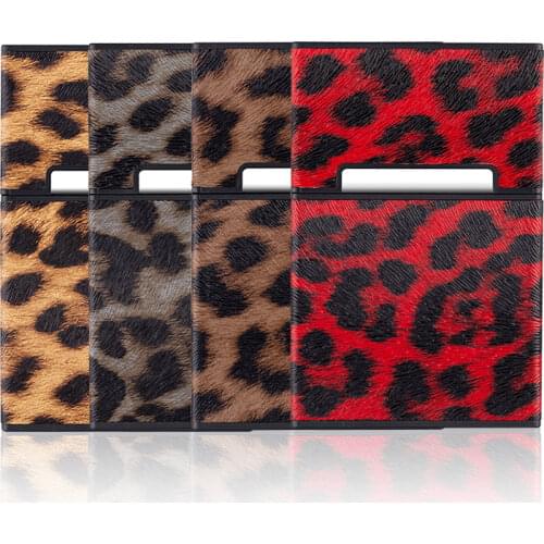 Leopard Cigarette Case for Woman Men Leather Box Holder Smoking Accessories Button Design 4 Colors