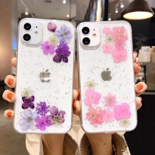 Tfshining Real Dry Flowers Phone Case For iPhone 12 11 Pro Max XS Max XR X 6 6S 7 8 Plus Clear Epoxy Cute Soft Back Cover Gift