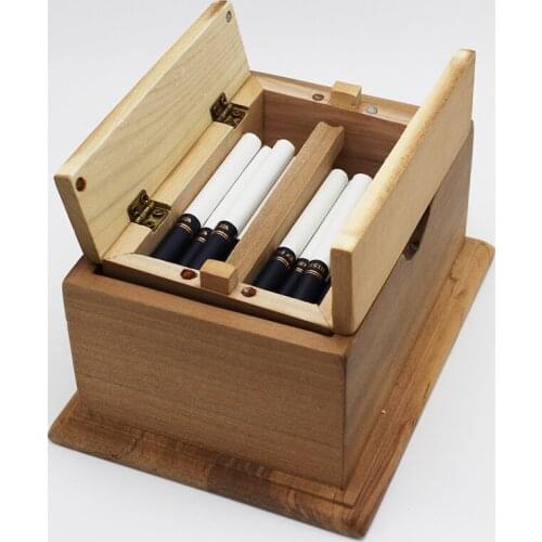 Wood Cigarette Box Cigarette Case For 20 Cigarettes Lift Up Automatic Desktop Cigar Box Storage Desk Decrection Cigarette Box