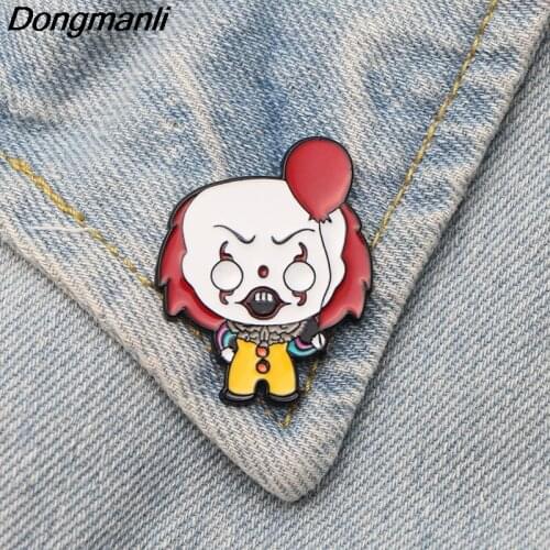 DMLSKY Scary clown Enamel Pin and Brooch for Clothes bags backpack badges Kids Funny Brooch shirt collar brooch M2497