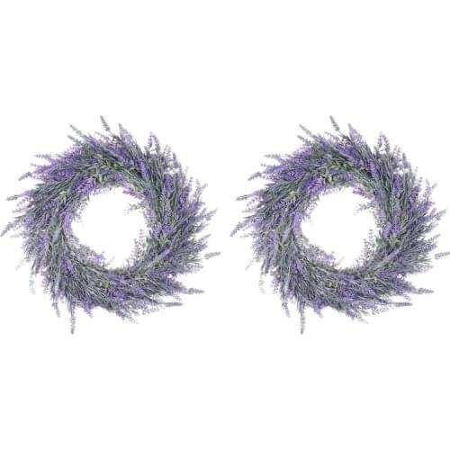 18inch Artificial Lavender Wreath Spring Summer Greenery Hanging Garland for Front Door Window Wall Wedding Home Decor