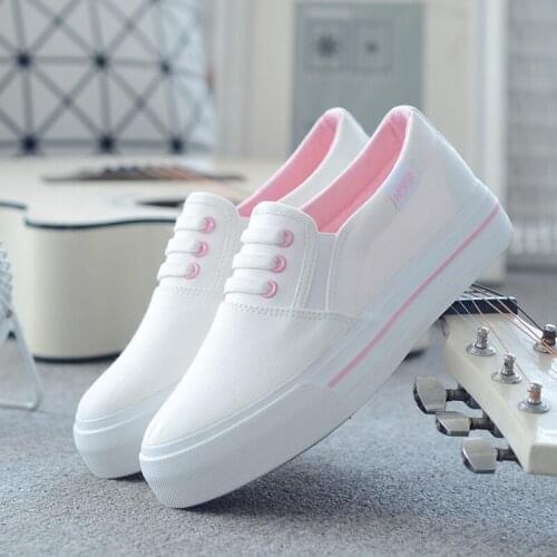 Women Summer Flat White Canvas Shoes Slip on Student Fabric Shoes Casual Sneaker Shoe