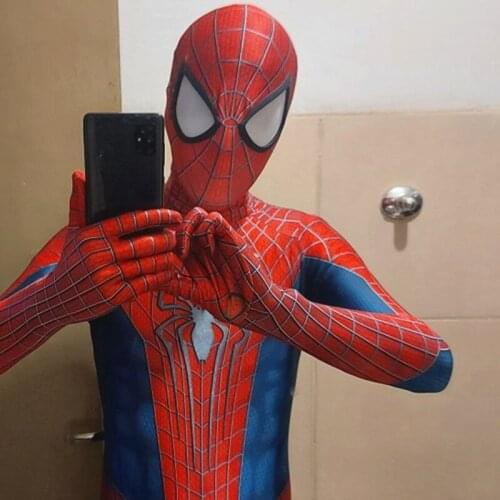 Childrens Spiderman Cosplay Costume Boy Girl Superhero Jumpsuit Kids Halloween Party Prom Mask Set Gift