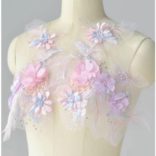 LASUI NEW 4 colors Exquisite 3D flower Beaded sequins Embroidery Lace applique DIY wedding dress Decoration Accessories 0372