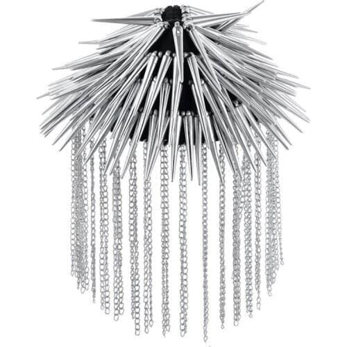 Fashion Silver Gold Rivet Tassel Link Chain Epaulet Shoulder Boards Badge Sew Pin on 1 pair