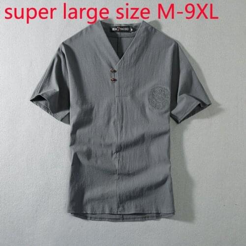 New Arrival Fashion Super Large Summer Embroidered Linen Short Sleeve Men Large Thin Cotton Plus Size M-2XL3XL4XL5XL6XL7XL8XL9XL