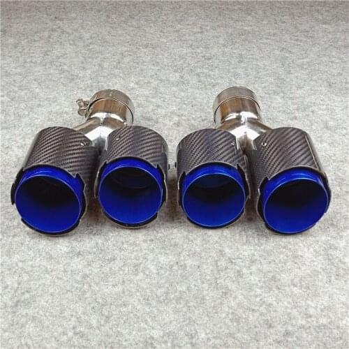Car Styling Grilled Blue Glossy Carbon Fiber Stainless Steel Exhaust Pipe Muffler Tip Out 76 89 101 114 MM Car universal 2 pcs