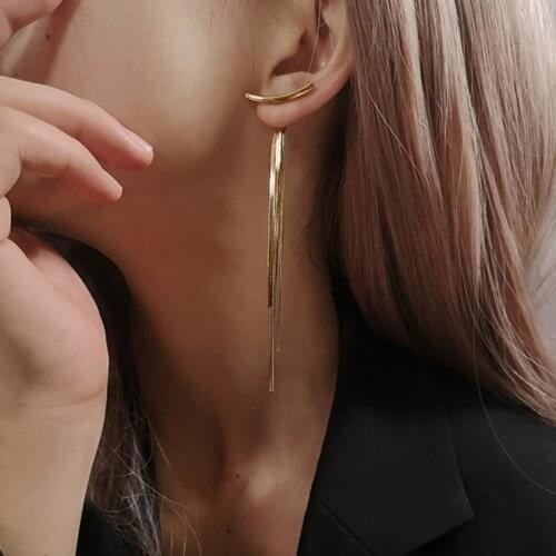 A pair Fashion Gold Color Bar Long Thread Tassel Drop Earrings For Women Glossy Arc Geometric Korean Earring Fashion Jewelry
