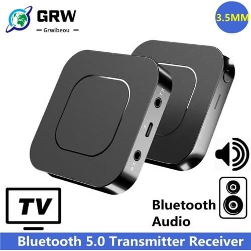 GRWIBEOU Bluetooth 5.0 Transmitter Receiver BT13 3.5MM AUX Stereo for PC TV Car Headphones Wireless Adapter