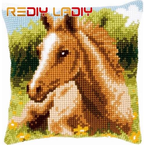 Cross Stitch Cushion Fawn Foal Goat DIY Chunky Cross-Stitch Kits Acrylic Yarn Pillow Case Home Decor Sofa Pillows Arts & Crafts