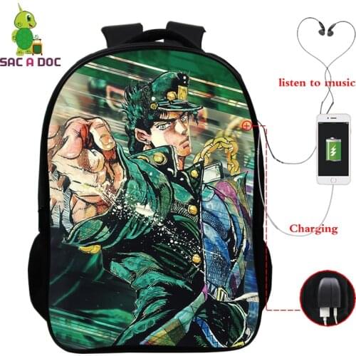 Casual USB Backpacks jojos bizarre adventure jojo Bookbag 16 Inch Teenager School Bags Boys Girl Funny Back Pack Men Book Bag