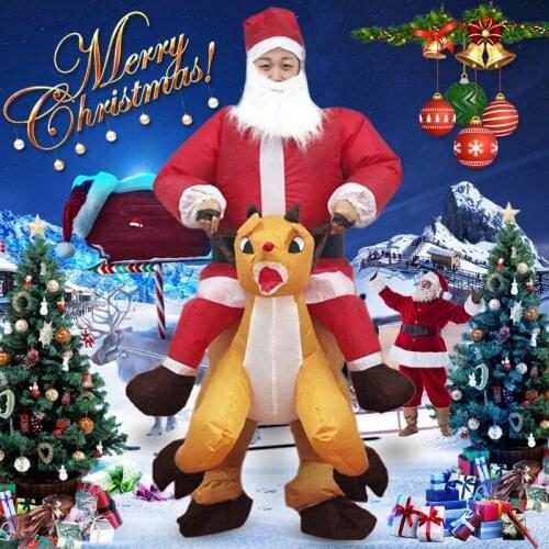 Xmas Suit Dress Inflatable Christmas Santa Claus Jumpsuit Adult Blow Up Costume -MX8
