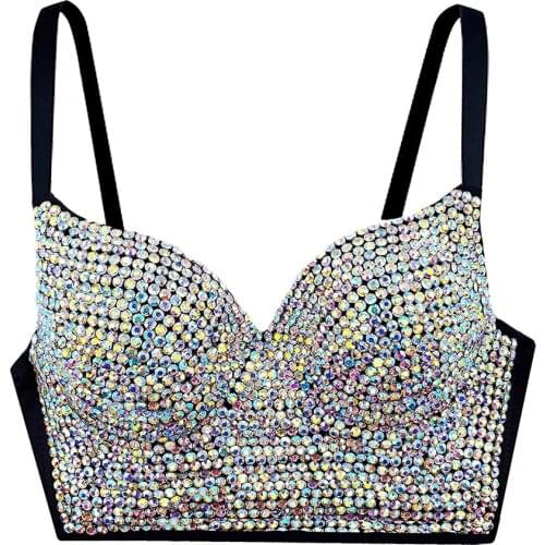 Sexy Rhinestone Diamond Crop Top Bustier Sexy Punk Corset Party Rave Festival Tops Plus Size