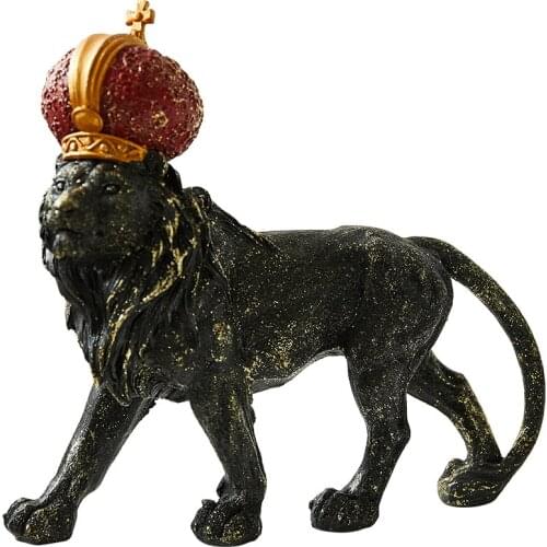 Antique Emperor Lion Sculpture Handmade Resin Crown Lion Statue King Craft Shelving Ornament Home Decor Interior Art Furnishing