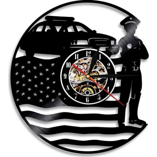 USA Policeman Wall Clock Police Station Vinyl Record Wall Clock Wall Watch Clocks Modern Design Police Officer Retirement Gift