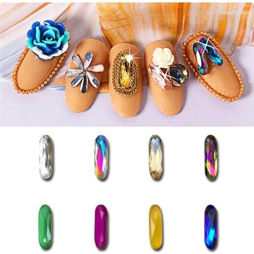 20pcs 3x10mm small size Grade AAA top quality Pointed Back Rhinestone for Nails long strip 3D Glitter nail art Crystal 8 colors