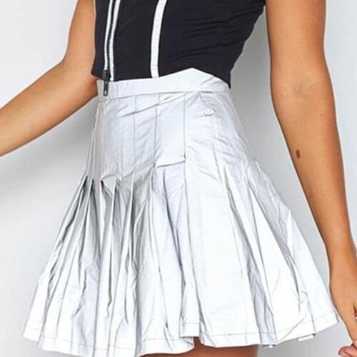 Reflective solid color zipper sexy casual pleated skirt womens skirt retro skirt , 2021 summer fashion new womens wear