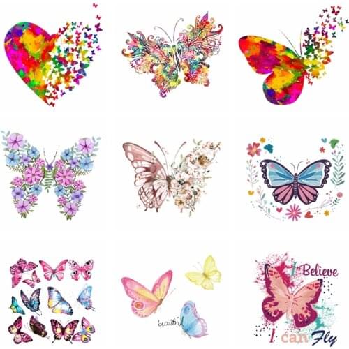 Butterfly Heat-Sensitive Iron On Patches For Clothing Flower Patch Thermal Sticker For Clothes Cartoon Transfer For T-Shirt