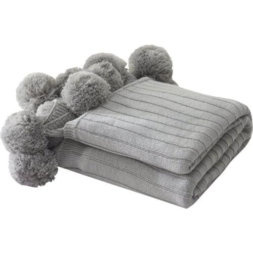 Knit Soft Throw Blanket for Bed with Ball Cotton Shawl Photo Props Sofa Blanket Christmas Decorations for Home