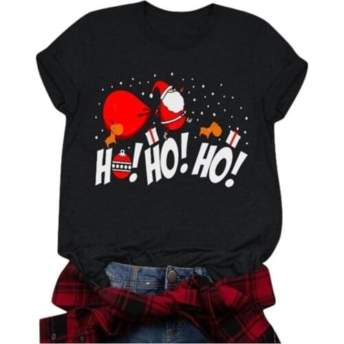 HO HO HO Print Funny Santa T Shirt Women Short-sleeved Tee Shirt Female Merry Christmas New Year Gift To Ladies Tops Clothes