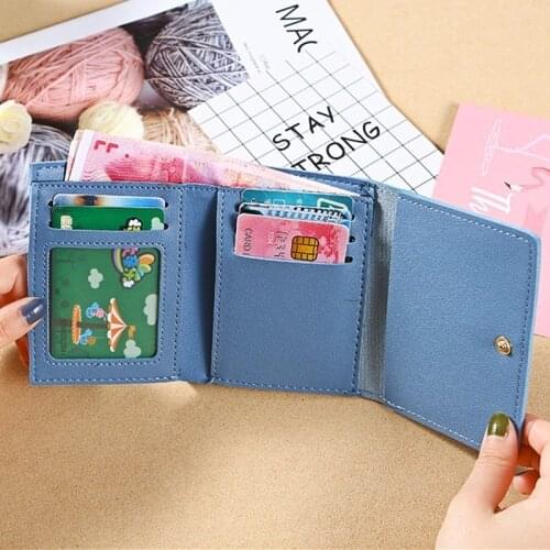 Women Cute Small Fresh Candy Color Wallet Buckle Folding Girl Wallet Brand Design Pu Leather Coin Purse Female Card Bag