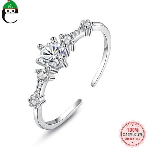 ElfoPlataSi Genuine S925 Sterling Silver Crown Zircon Opening Ring For Women Wedding Birthday Party Fine Jewelry Gift L207