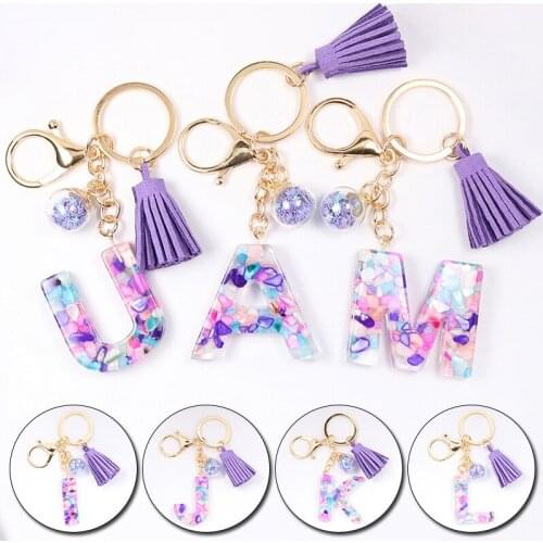 1Pc Fashion Creative Letter A-Z Crystal Acrylic Liquid Keychain Women Color Key Car Bag Tassels Pendant Charm Gift Accessory