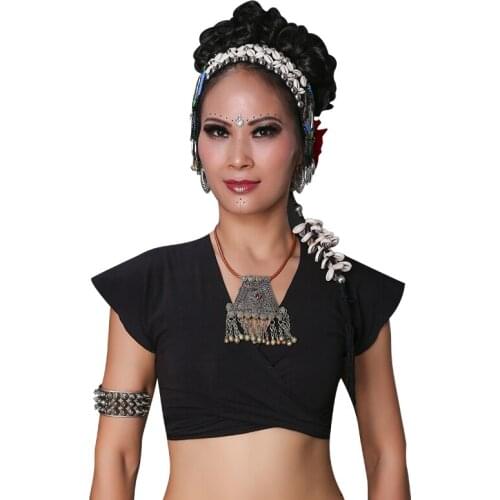 100% Cotton New Arrival 2015 ATS Tribal Dance Wear Women Gypsy Tops V-neck Front Cross Top Plus Size Belly Dance Gypsy Top