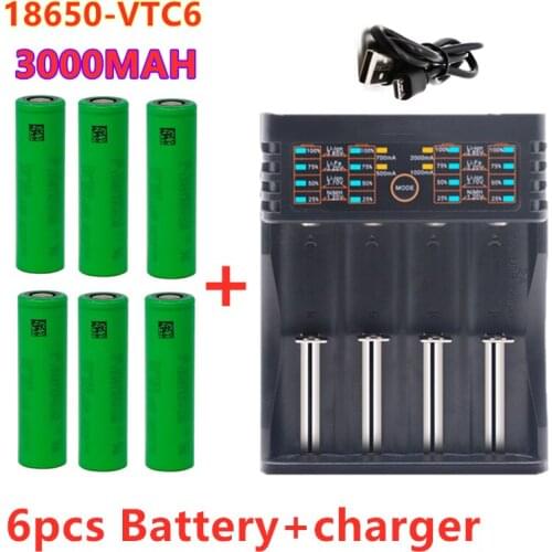 100% new original 3.7V 3000 mAh Li ion 18650 battery for SONY US18650 vtc6 3000 mah 18650 battery 3.7V +1 pcs USB charger