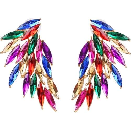 2019 Trendy Wing Design Colorful Crystal Stud Earrings for Women Elegant Feather Crystal Earrings Wedding Gift Jewelry