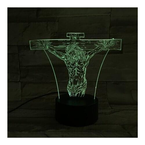3D Lamp Religion Christian Cross Jesus Best Present for Children for Room Decoration 7 Color with Remote Led Night Light Lamp
