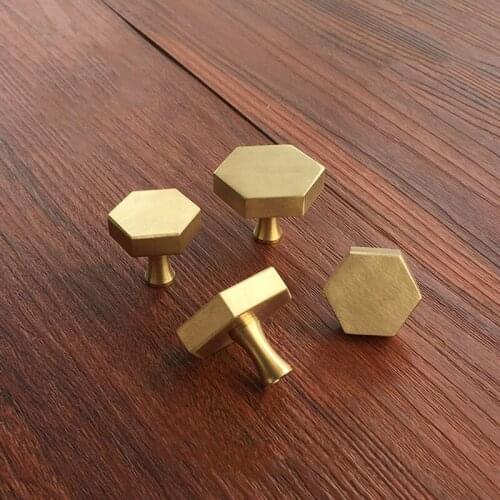 6pcs/lot European Hexagon Brass Cabinet Knobs and Handles Drawer Furnitures Cupboard Wardrobe Knobs Door Pull Handle Single Hole